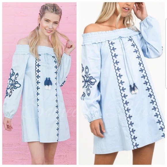 Love Riche Dresses & Skirts - SALE! Love Riche Baby Blue Embroidered Dress